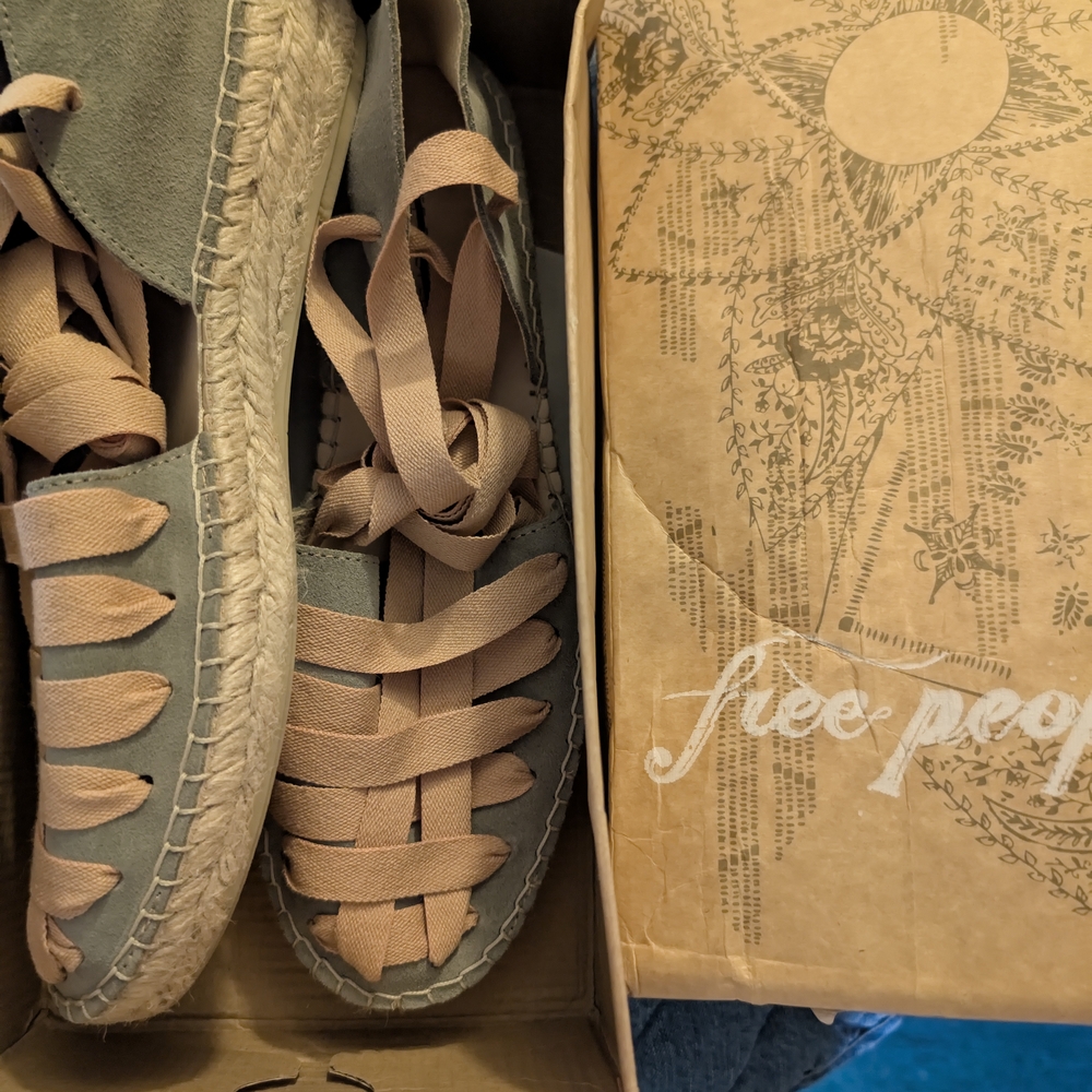 Free People Gray and Tan Espadrille Shoes with Woven Design